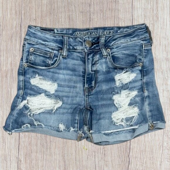 American Eagle Next Level Stretch Shredded Raw Hem Cutoff Distressed Shorts 6 - Picture 2 of 10